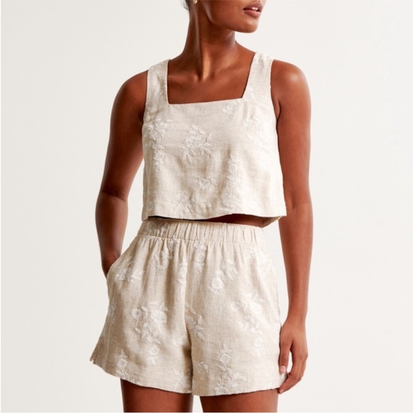 Abercrombie & Fitch Linen Blend Embroidered Pull On Shorts MEDIUM - Picture 2 of 16